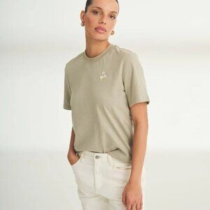 NWT NAADAM Embroidered Flowers Boxy Tee, size MEDIUM